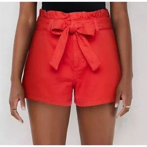 LC Lauren Conrad High‎ Rise Paper Bag Waist Shorts Bow Belt Red Size 0 NWT NEW